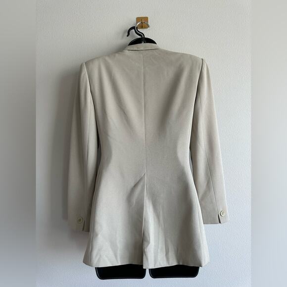 Vintage 90s Double-Breasted Blazer Oversized Longline Beige Power Blazer size 2P - Picture 2 of 7